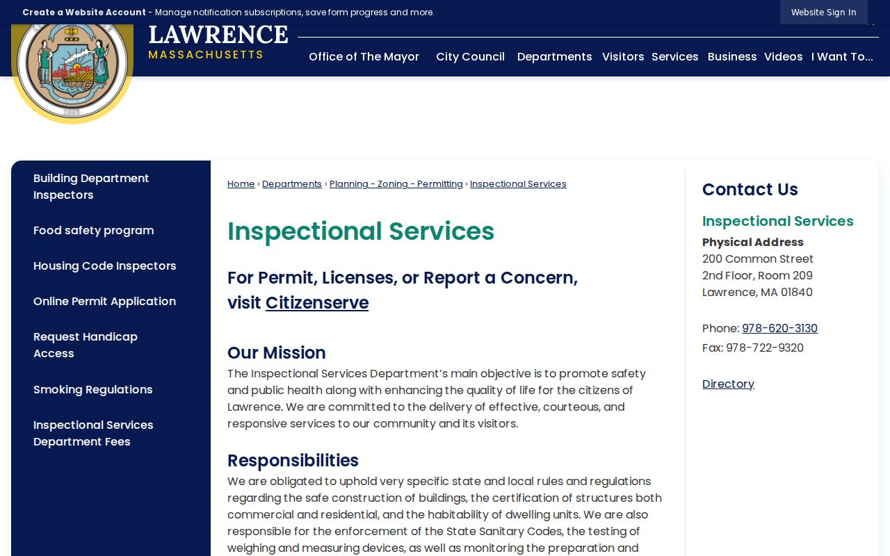 Lawrence street directory permit and inspection records at Inspectional Services
